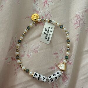 ‘Hey Boo’ Gold and White Beaded Bracelet